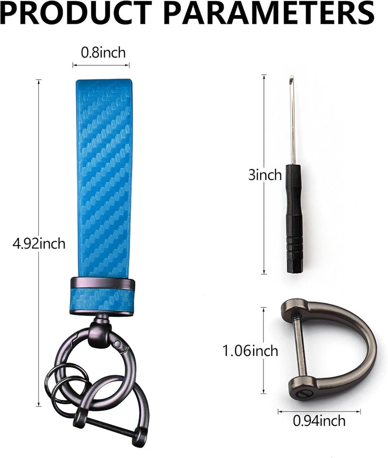 Turcee Carbon Fiber Car Keychain, Leather Car Key Fob & Anti-Lost D-Ring (Blue) - Image 2
